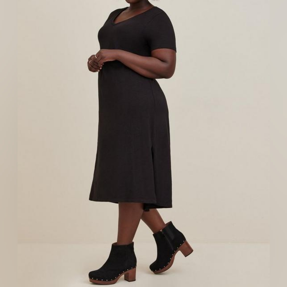 Torrid Black Cotton Slub Midi Side Slit T Shirt Dress 2X NWT